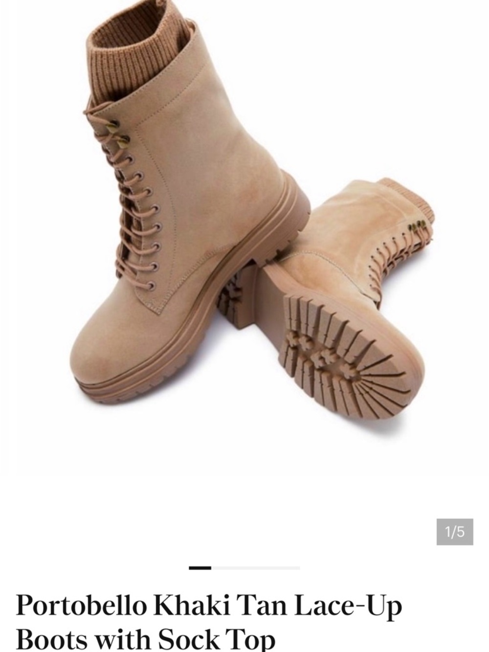 JustFab Taupe Tan Lace-Up Sock-Top Combat Boots